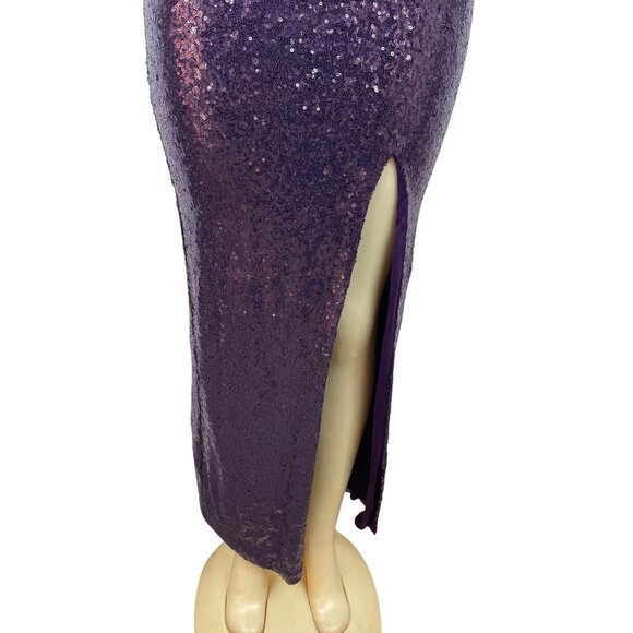 B.Smart Purple Sequin Spaghetti Strap Midi Dress With V-Neck & Side Slit Sz 9/10 - Picture 6 of 8